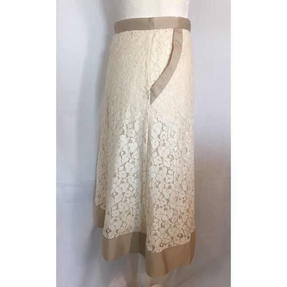 ISAAC MIZRAHI For Target Sz 2 A-Line Tan Cream Eyelet Floral Skirt W/ Pockets - Picture 2 of 12